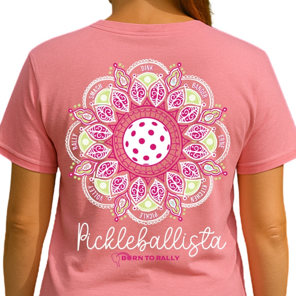 Pickleball Shirt- Pickleballista Mandala Graphic Tee – Pink | Born to Rally
